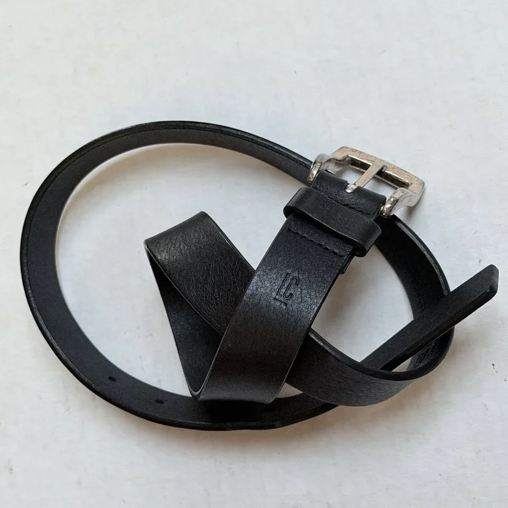 Vintage Claiborne Black‎ Genuine Leather Belt Medium Silver Buckle Goth Boho